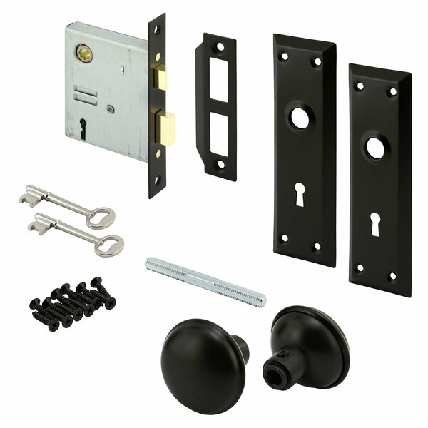 Prime-Line Mortise Keyed Lock Set with Matte Black Knob, Fits 1-3/8 -1-3/4in Interior Doors, Matte Black E 2798